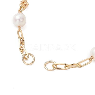 Natural Cultured Freshwater Pearl Beads & Brass Paperclip Chain Bracelet Making AJEW-JB01451-1