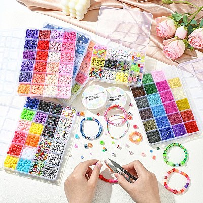 DIY Handmade Polymer Clay & Glass Seed Beads Bracelets Making Kits DIY-YW0011-15-1
