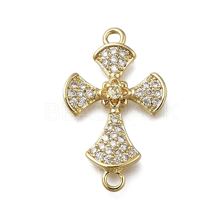 Brass Clear Cubic Zirconia Cross Connector Charms ZIRC-I070-021G-1