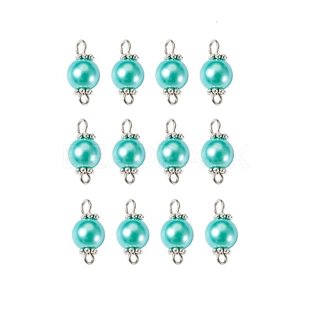 Glass Pearl Round Bead Connector Charms PALLOY-TAC0033-07-1