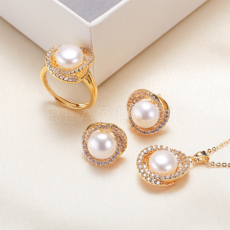 Brass Micro Pave Clear Cubic Zirconia Pendant Necklaces & Stud Earrings & Rings Sets WG2C5C9-07-1