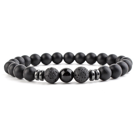 Round Natural Obsidian Beaded Stretch Bracelets for Women Men XP2963-3-1