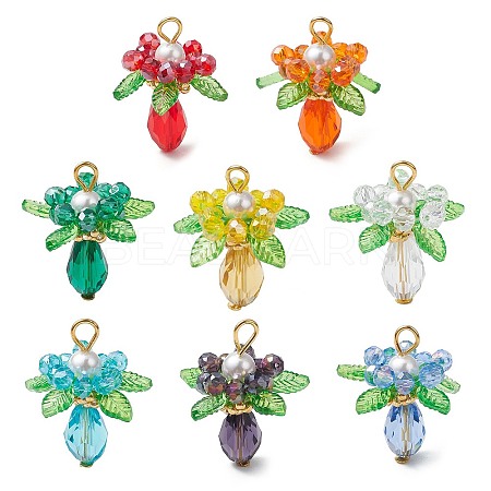 Glass with Round Shell Pearl and Acrylic Charms Pendants PALLOY-MZ00647-1