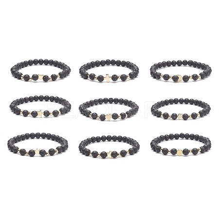 9Pcs 9 Style Bear & Cross & Moon & Crown & Heart & Butterfly Brass Beaded Stretch Bracelets Set BJEW-JB08905-1