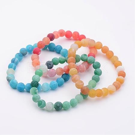 Natural Weathered Agate(Dyed) Stretch Beads Bracelets BJEW-JB02513-1