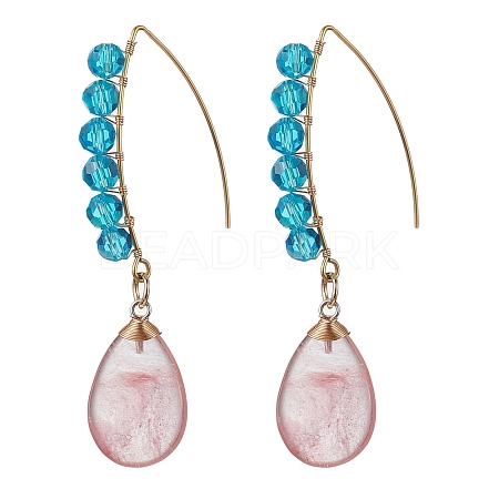 Glass & Synthetic Cherry Quartz Glass Teardrop Dangle Earrings EJEW-JE05728-1