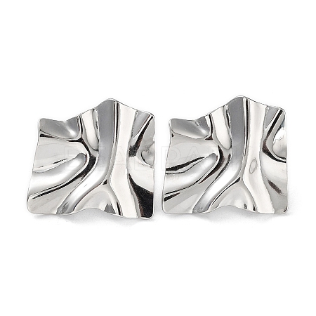304 Stainless Steel Textured Square Ear Studs for Women EJEW-P234-05P-1