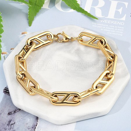 304 Stainless Steel Oval Link  Chain Bracelets for Women Men BJEW-F488-49C-G-1