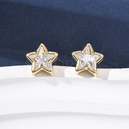 Brass Micro Pave Clear Cubic Zirconia Stud Earrings EJEW-C174-02C-G-1