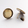Flat Round Brass Stud Earring Cabochon Settings KK-K108-16AB-2