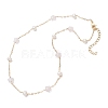 Natural Rose Quartz Star & Natural Freshwater Pearl & Brass Link Chain Necklaces NJEW-JN05687-01-4