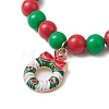 Christmas Wreath & Deer & Candy Cane Alloy Enamel Charm Bracelets BJEW-JB10893-4