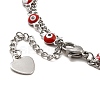 Red Enamel Evil Eye & 304 Stainless Steel Curb Chains Double Layer Multi-strand Bracelet with Charm for Women BJEW-C025-09P-4