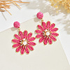 Flower Alloy Raffia Dangle Stud Earrings FS-WG63945-07-1