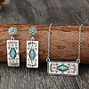 Western Aztec Alloy & Synthetic Turquoise Stud Earrings & Pendant Necklaces Sets FS-WGDC47F-01-1