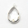 Silver Color Plated Brass Glass Teardrop Pendants GLAA-J017B-S-3