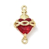 Brass with Glass Dark Red Sacred Heart Connector Charms KK-L253-27G-2