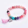 Frosted Mixed Gemstone Beaded Stretch Bracelets BJEW-JB03166-2