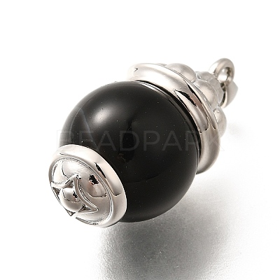 Brass & Natural Black Agate(Dyed & Heated) Pendants KK-Q043-22P-1