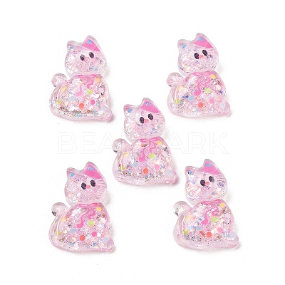 Transparent Resin Bowknot Kitten Decoden Cabochons RESI-M045-07-1