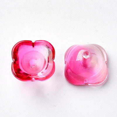 4-Petal Transparent Spray Painted Glass Bead Caps GGLA-S054-009B-02-1