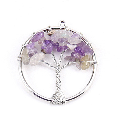 Natural Amethyst Tree fo Life Pendants WG82707-10-1