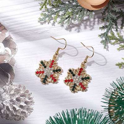 Christmas Alloy Rhinestone Dangle Earrings EJEW-JE06121-02-1