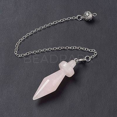Natural Rose Quartz Pointed Dowsing Pendulums AJEW-B020-05P-07-1