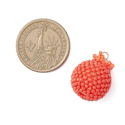 Glass Seed Beaded Pomegranate Pendants PALLOY-MZ00936-1