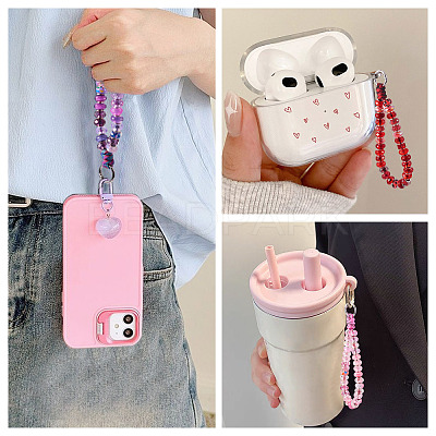 Resin Rondelle Bead with Polyester & Spandex Cord Phone Hand Strap Chains HJEW-TADJ0011-1