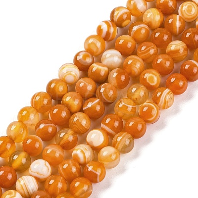 Natural Striped Agate/Banded Agate Beads Strands G-H037-A02-01-1