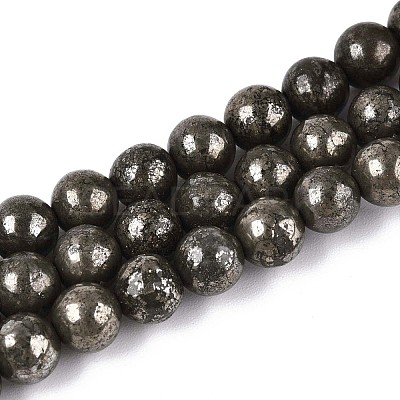 Natural Pyrite Beads Strands G-S249-01-6mm-1