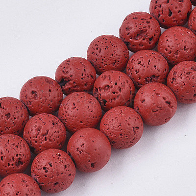 Spray Painted Natural Lava Rock Beads Strands G-N0324-D-05-1