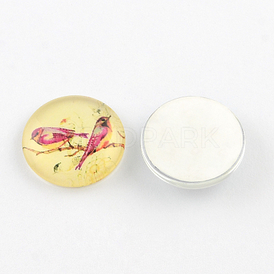 Half Round/Dome Bird Pattern Glass Flatback Cabochons for DIY Projects X-GGLA-Q037-25mm-M07-1