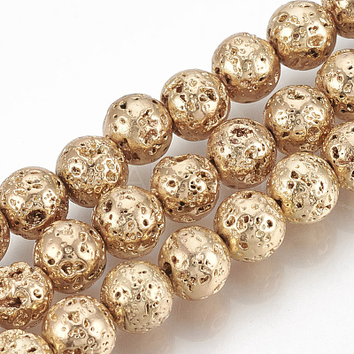 Electroplated Natural Lava Rock Beads Strands G-T061-55B-10mm-1