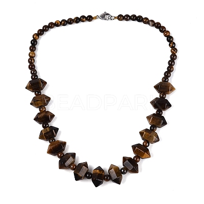 Natural Tiger Eye Round & Cone Beaded Necklaces NJEW-N064-03D-1