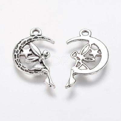 Tibetan Style Alloy Moon with Fairy Pendants TIBEP-Q043-031-RS-1