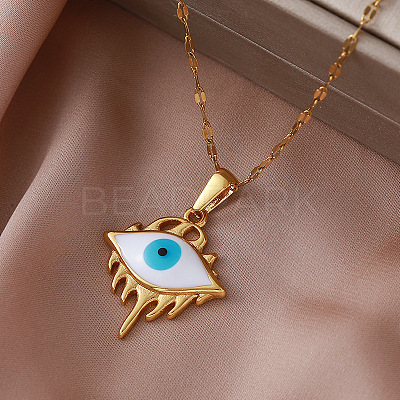 Vintage 304 Stainless Steel Enamel Evil Eye Pendant Necklaces for Women XZ3178-1