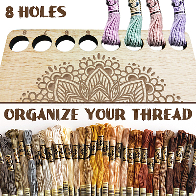 Mandala Flower Pattern 8-Position Wood Embroidery Thread Storage Trays TOOL-WH0056-001-1