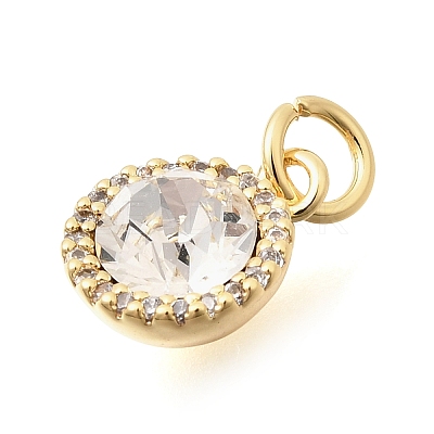 Brass Micro Pave Clear Cubic Zirconia and Glass Pendants KK-N289-05G-1