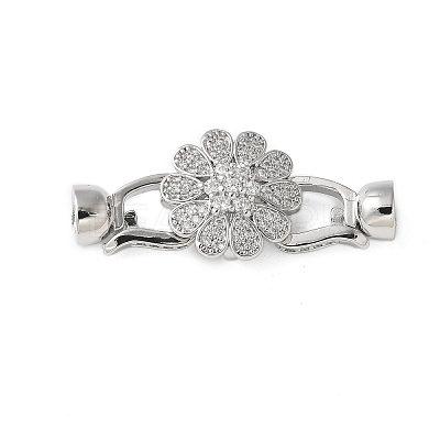 Brass Micro Pave Clear Cubic Zirconia Fold Over Clasps KK-P290-18P-1