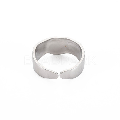 Non-Tarnish 304 Stainless Steel Flat Round Open Cuff Ring for Women RJEW-S405-188P-1
