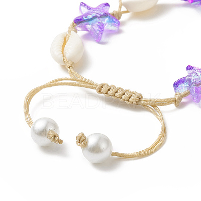 Natural Cowrie Shell & Glass Starfish Braided Bead Bracelet for Women X-BJEW-JB09943-1