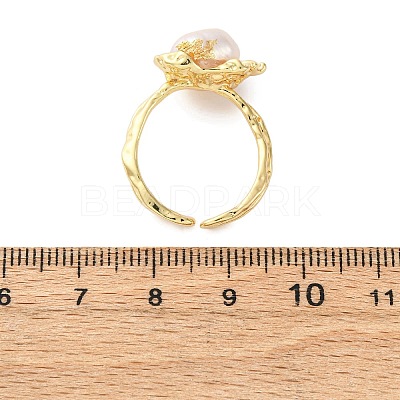 Brass with Natural Pearl Adjustable Cuff Rings RJEW-Q023-02G-1