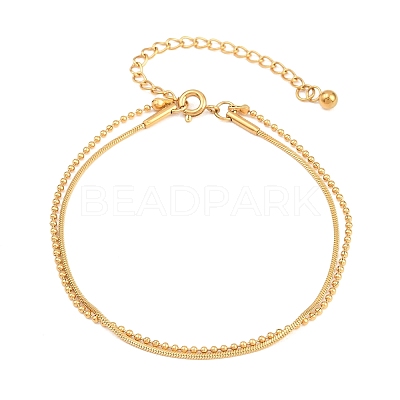 304 Stainless Steel Ball Chain & Snake Chain Double Layers Bracelets for Women BJEW-D460-06G-1