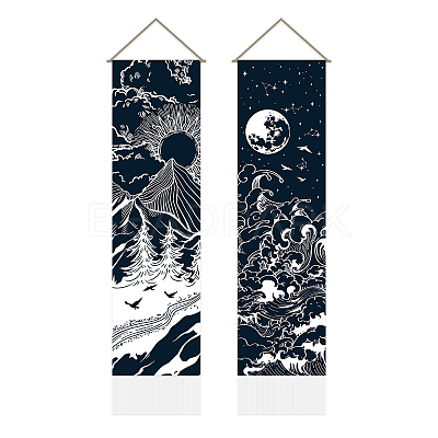 Moon & Sun Pattern Polyester Decorative Wall Tapestrys AJEW-WH0399-020-1