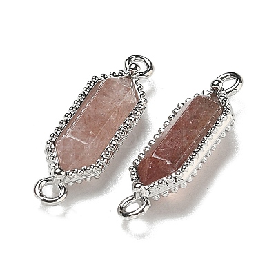 Natural Strawberry Quartz Faceted Double Terminal Pointed Hexagon Connector Charms G-G181-04P-03-1
