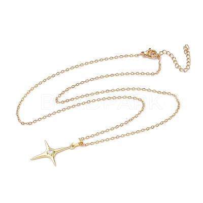 Brass Pave Clear Cubic Zirconia Star Pendant 304 Stainless Steel Chain Necklaces for Women NJEW-D341-07G-1