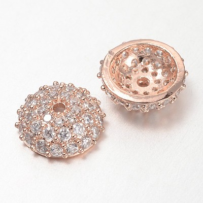 Apetalous Half Round/Dome Brass Micro Pave Cubic Zirconia Bead Caps ZIRC-D062-RG-1