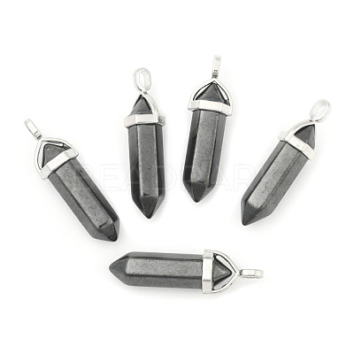Natural Black Stone Double Terminated Pointed Pendants G-F295-04M-1